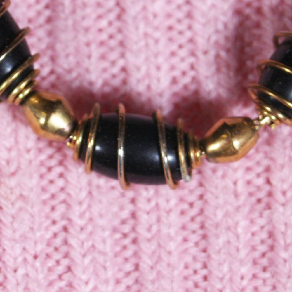 Vintage Goldtone and Black Beaded Necklace